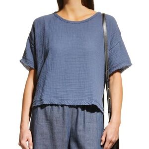 Eileen Fisher Blue Short Sleeve Gauze Top